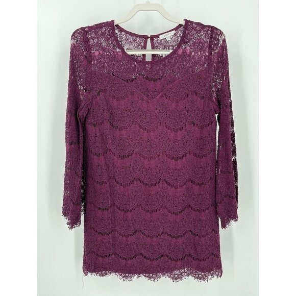 Jodifl Ladies Minidress Maroon Lace Long Sleeve Size Medium lined - Picture 1 of 11